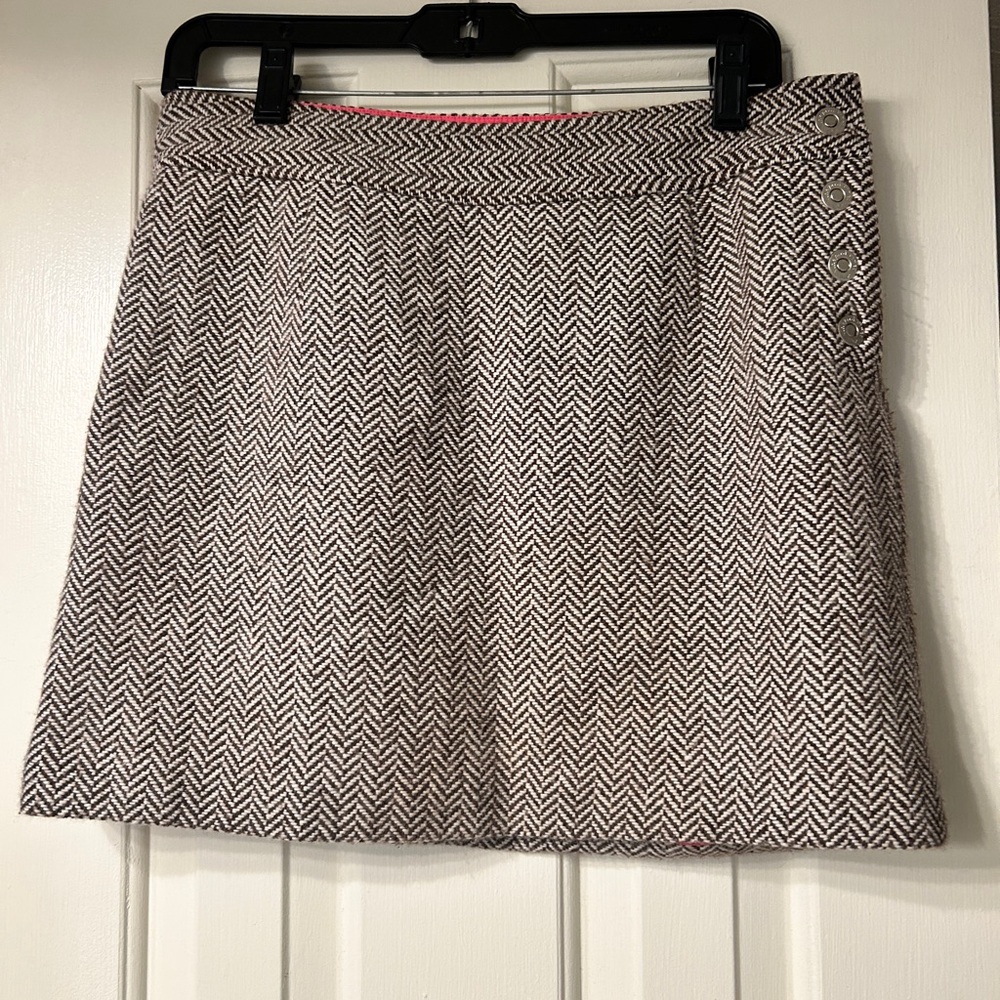 vineyard vines herringbone mini skirt womens 8 wool blend tweed brown retro